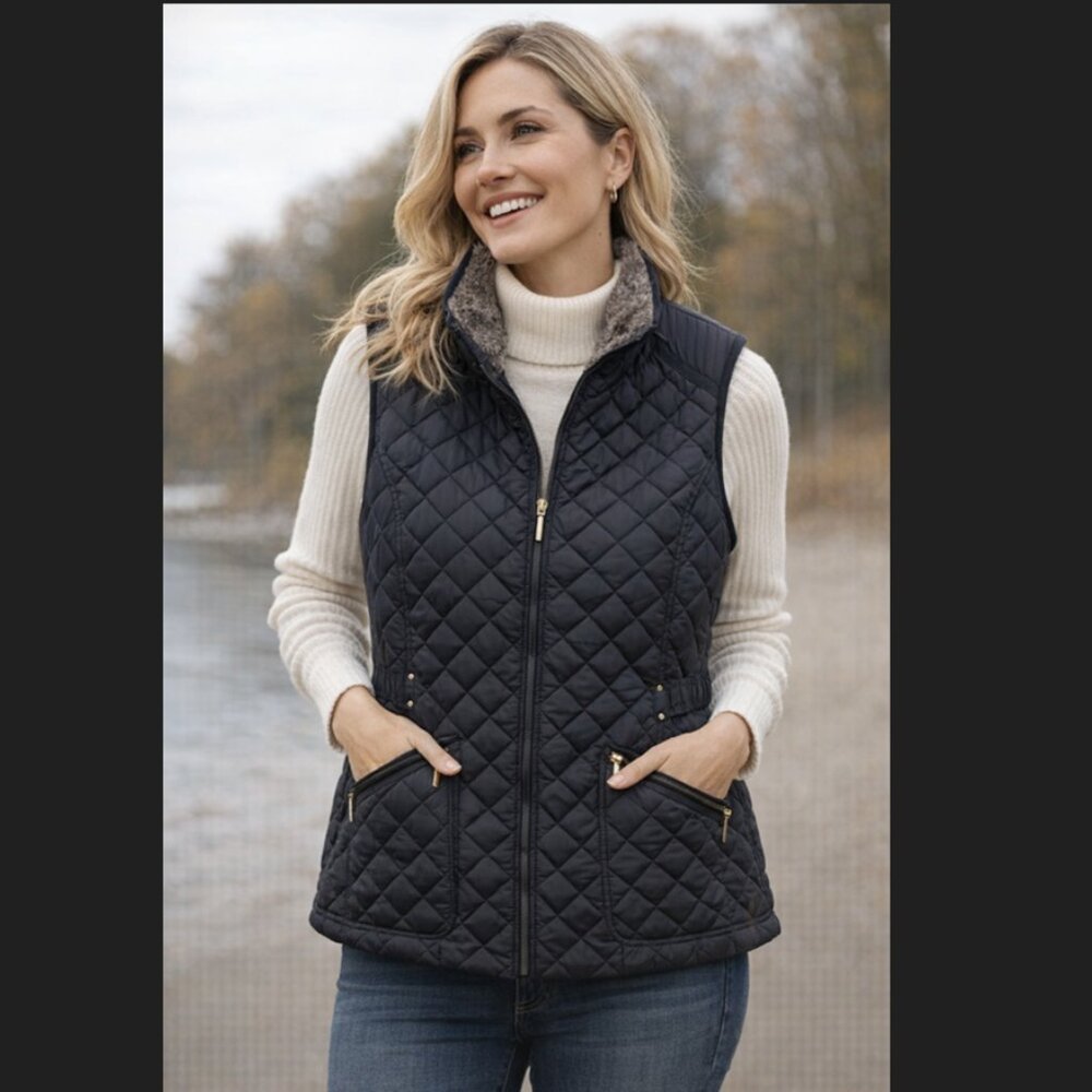 Weatherproof Black Quilted Fur Lined Quilted Vest